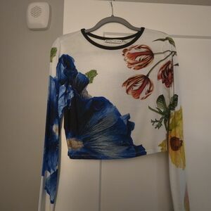 Alice + Olivia Floral Blouse with Blue and Red Accents